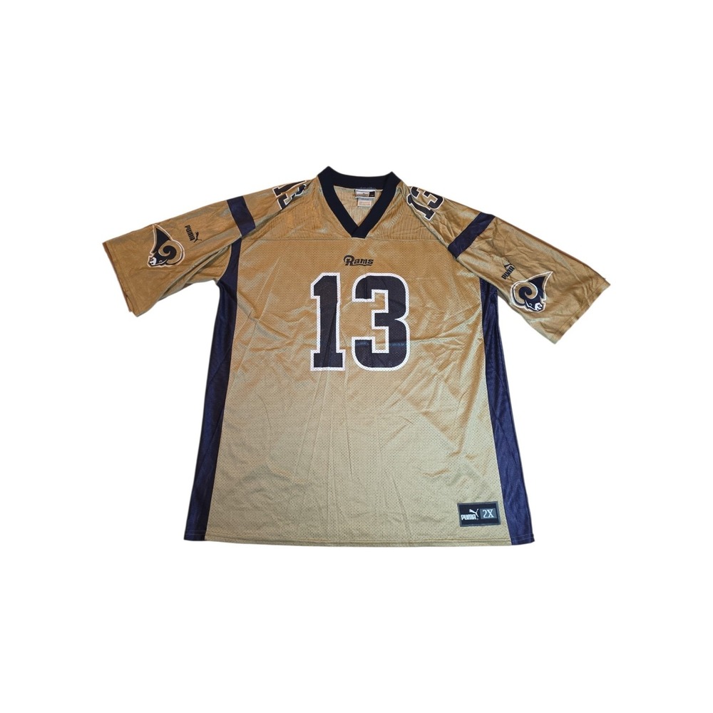 Vintage St Louis Rams Kurt Warner #13 Puma Jersey Mens 2XL Gold NFL Y2K